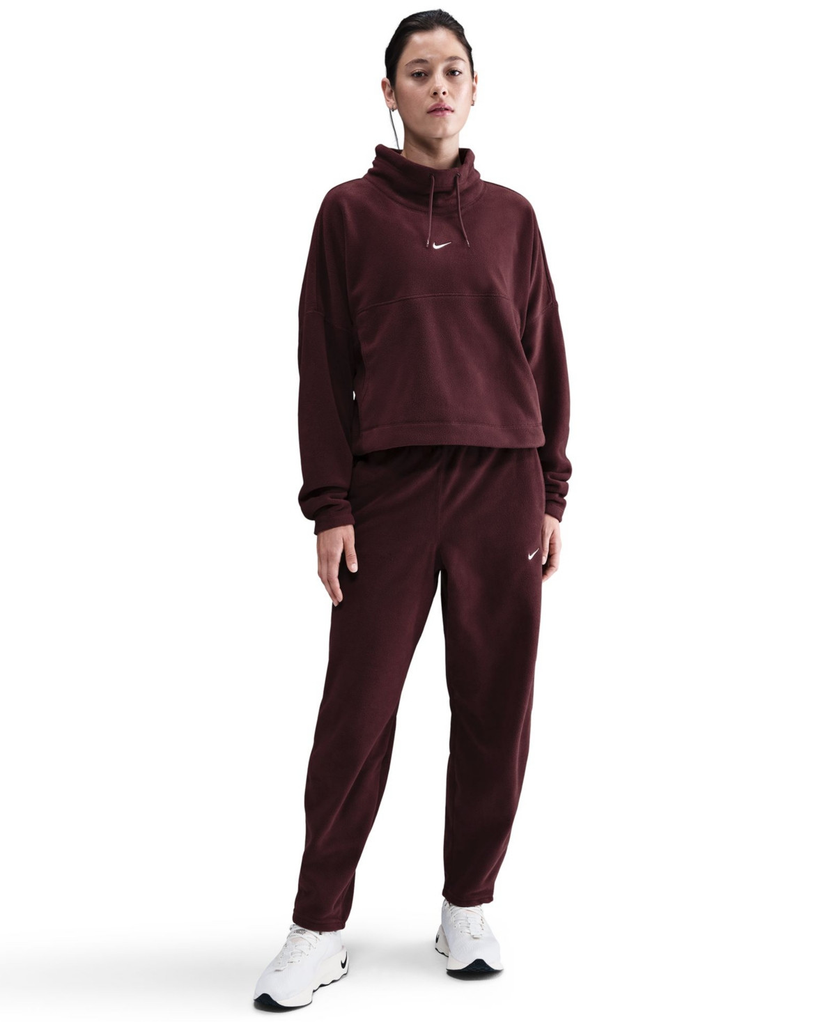 Nike Women's Therma-Fit Mid-Rise Fleece Pants - Burgundy Crush/White | Macy's