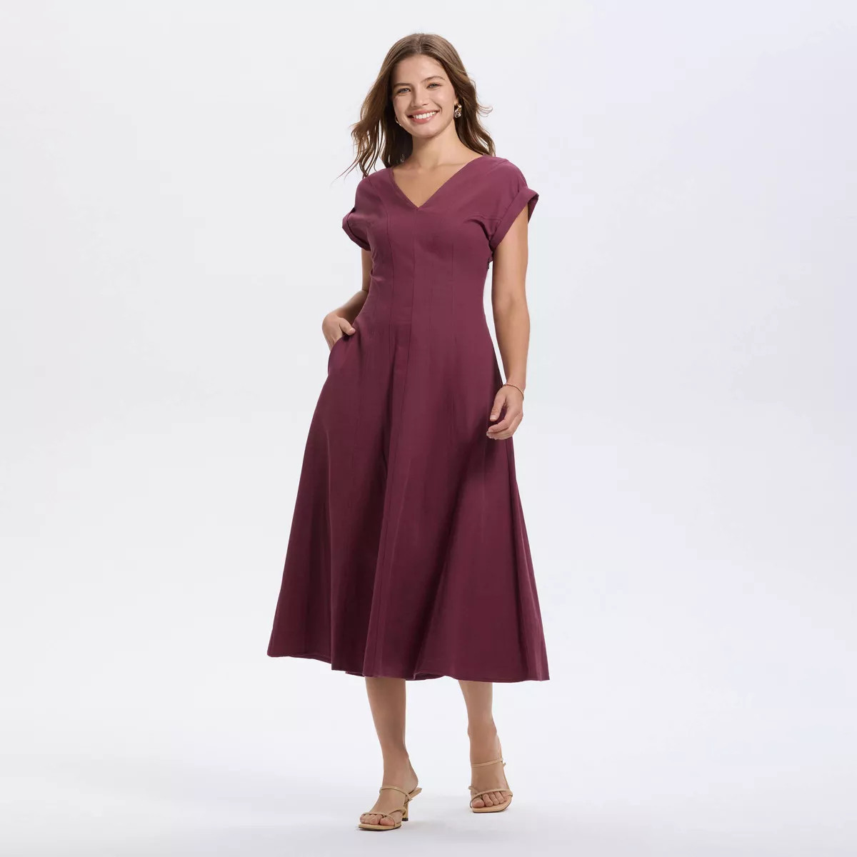Women's Short Sleeve V-Neck Midi A-Line Dress - A New Day™ | Target