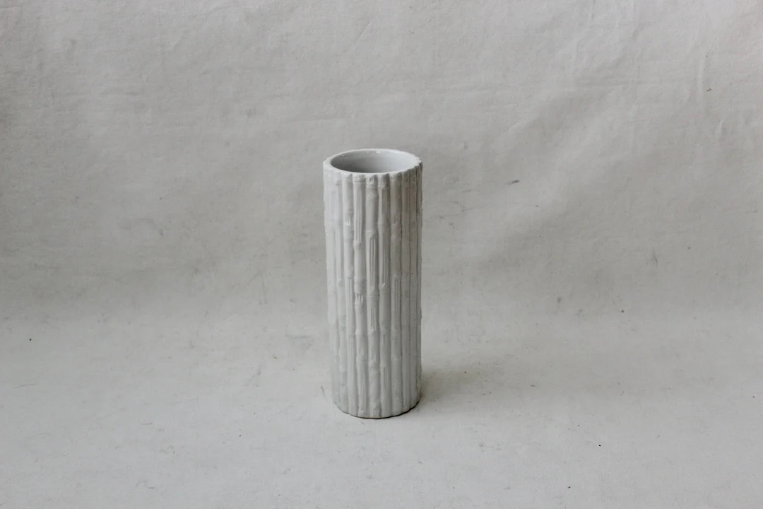 Mid Century Vintage White Cylindrical Italian Pottery Bamboo Vase in the Style of Raymor - Etsy | Etsy (Global)