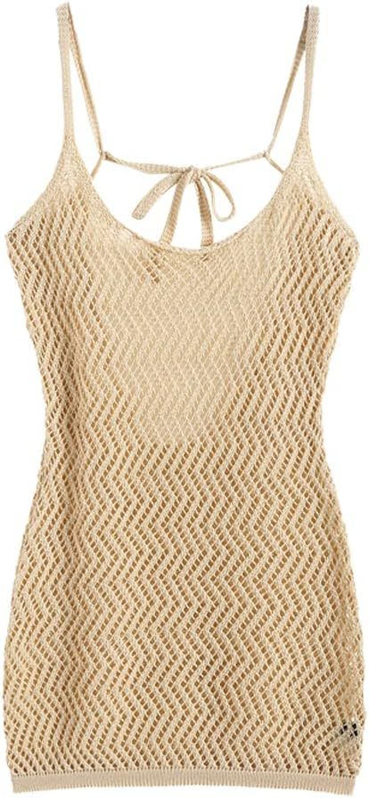 ZAFUL Women's Swimsuits Cover Ups Crochet Bathing Suit Backless Mini Beach Dress Cover Up Beach S... | Amazon (US)