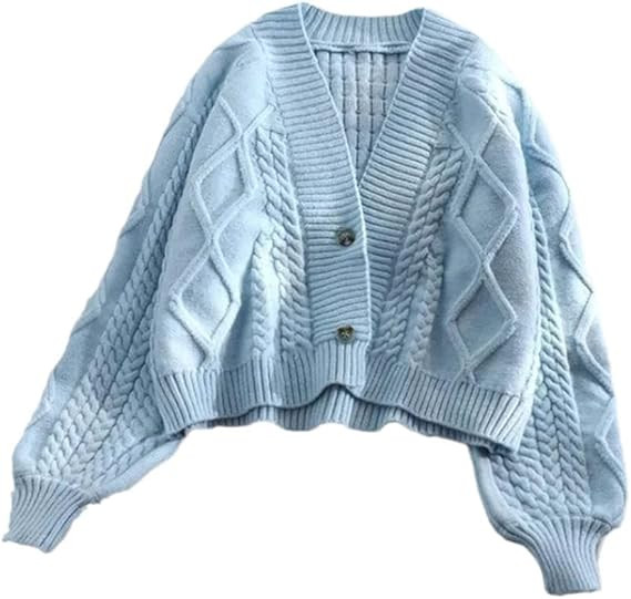 Fashion Loose Casual Sweater Spring Autumn Long Sleeve V-Neck Short Jacket Women Knit Cardigan | Amazon (US)