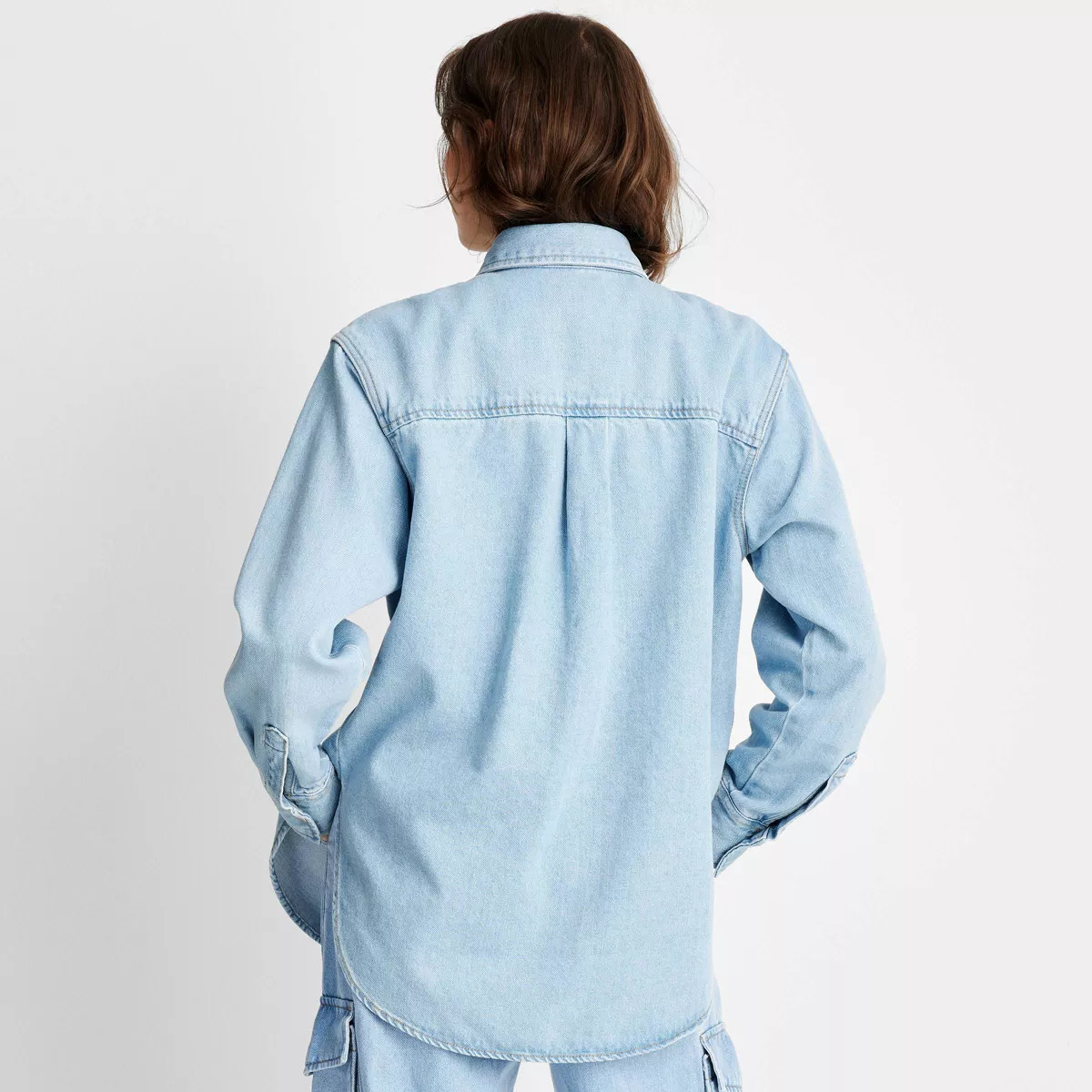 Women's Oversized Long Sleeve Collared Button-Down Denim Shirt - Universal Thread™ Light Wash | Target