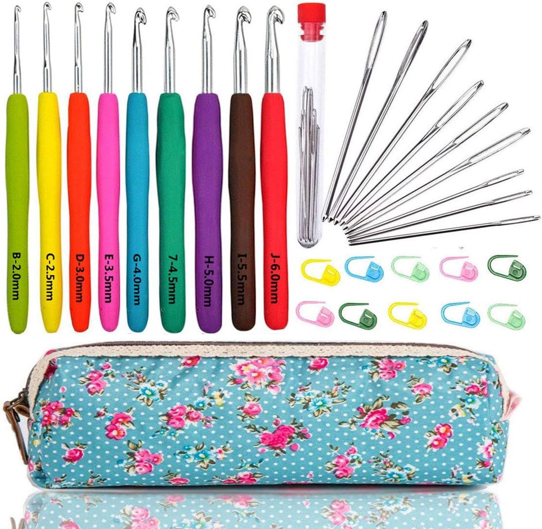 WooCrafts Large-Eye Blunt Needles Yarn Knitting Plus Crochet Hooks Set with Case,Ergonomic Handle... | Amazon (US)