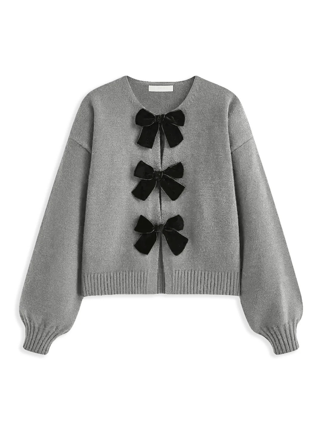 Velvet-Bow Lantern Sleeve Sweater | Commense