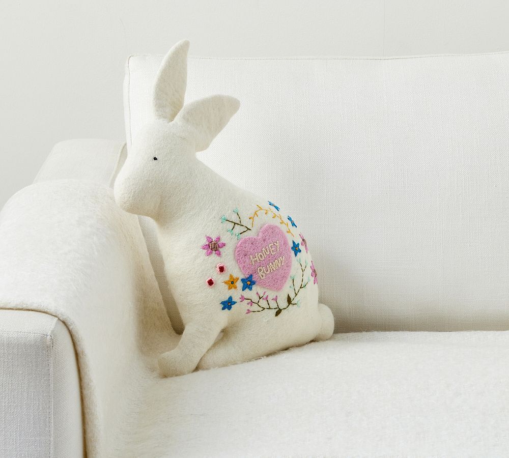 Honey Bunny Embroidered Shaped Pillow | Pottery Barn (US)