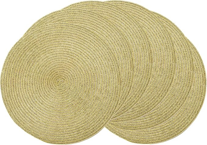 AHHFSMEI Round Braided Christmas Placemats 15 Inch Round Table Mats for Dining Tables Woven Heat ... | Amazon (US)
