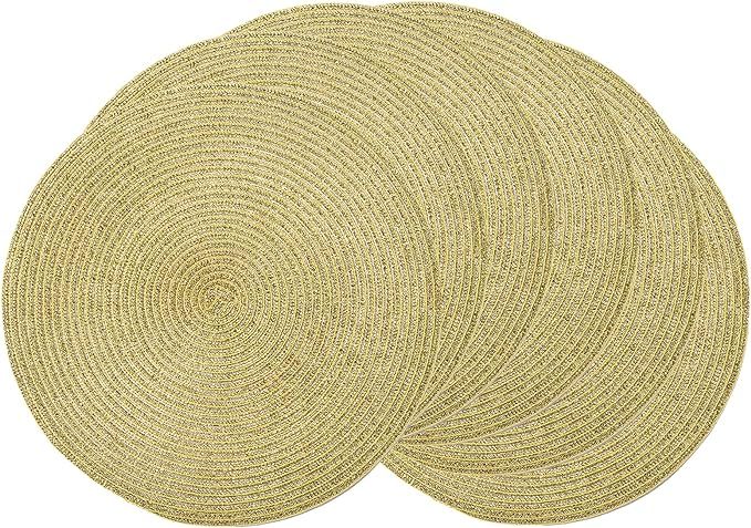 AHHFSMEI Round Braided Christmas Placemats 15 Inch Round Table Mats for Dining Tables Woven Heat ... | Amazon (US)