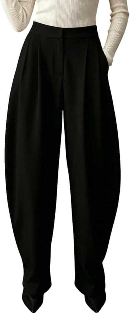 LETSVDO Women's Barrel Dress Pants High Waist Wide Leg Baggy Balloon Pleated Palazzo Casual Work ... | Amazon (US)
