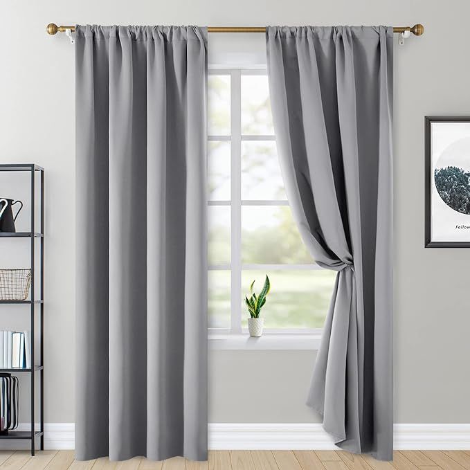 HOMEIDEAS 2 Panels Light Grey Blackout Curtains Light Gray Pocket Curtains for Bedroom, 52 X 96 I... | Amazon (US)