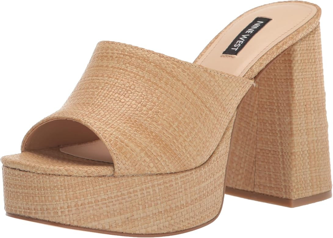 NINE WEST Women's JILIE Heeled Sandal, Natural Raffia 110, 9 | Amazon (US)