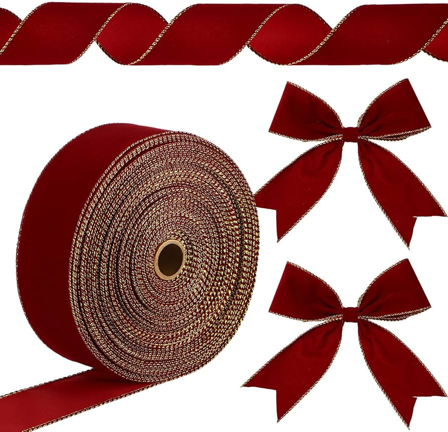 Chuangdi 1 Roll 2.5 Inch, 60 Yard Christmas Velvet Ribbon Vintage Burgundy Wide Ribbons for Gift ... | Amazon (US)
