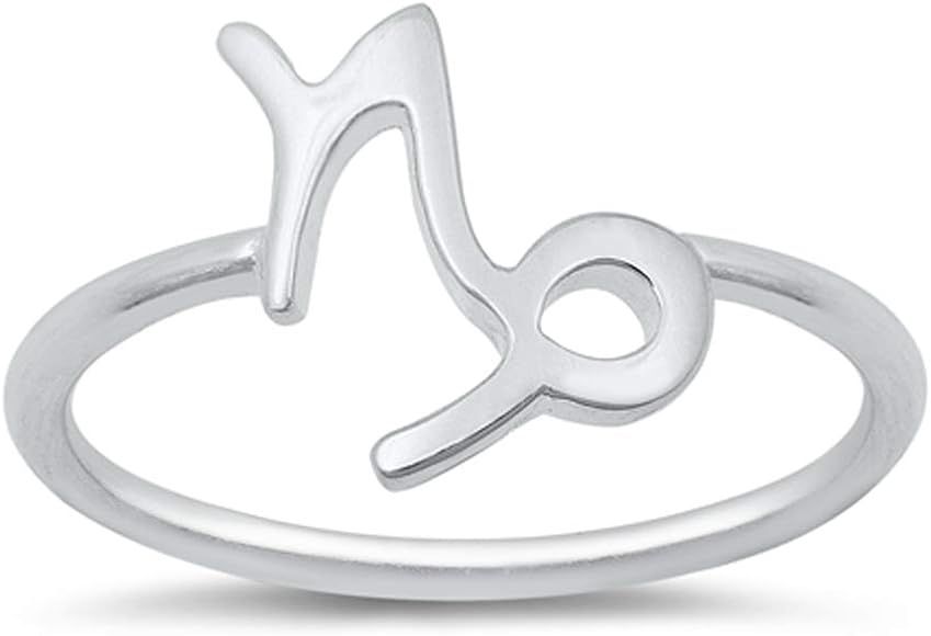 Polished Ring Zodiac Capricorn New .925 Sterling Silver Band Sizes 4-10 | Amazon (US)