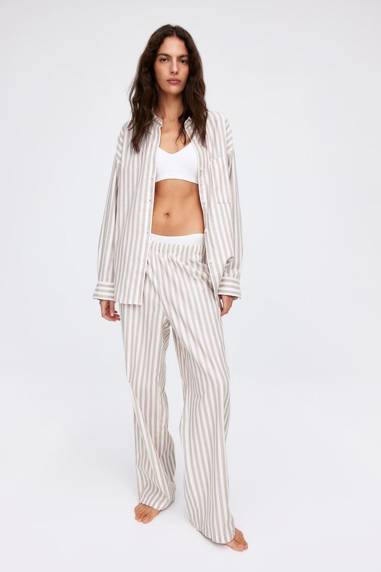 Pajama Shirt and Pants - Beige/striped - Ladies | H&M US | H&M (US)