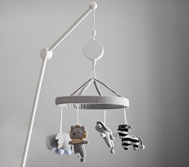 Knit Animal Friends Gray Musical Crib Mobile | Pottery Barn Kids