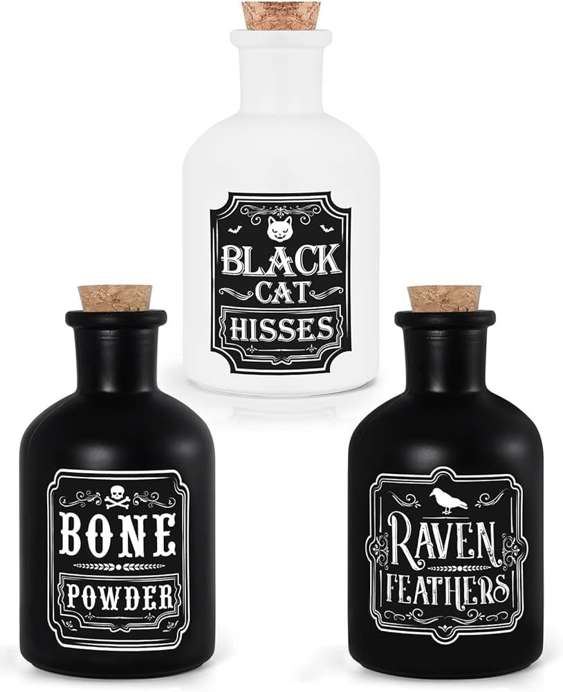Halloween Centerpieces Potion Bottles with Cork Stopper Black and White Halloween Party Hocus Poc... | Amazon (US)