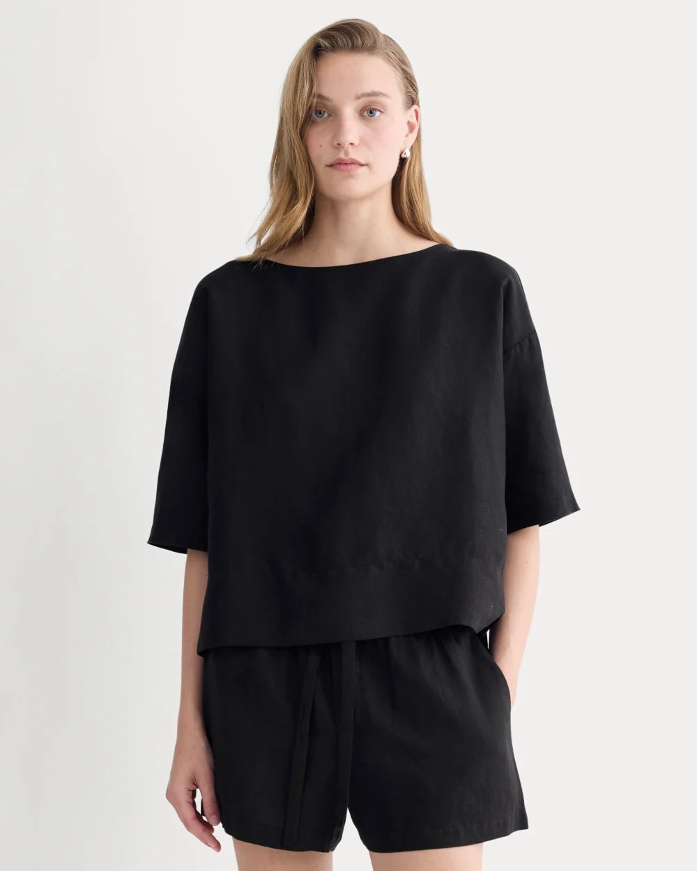 Everlane Boatneck Top in Linen | Black | Medium | Everlane