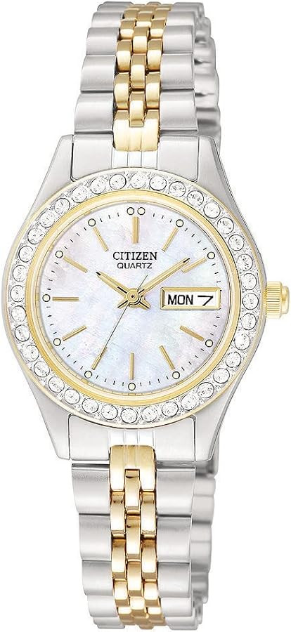 Citizen Ladies' Dress Quartz Stainless Steel Bracelet with Crystals and Day Date | Amazon (US)