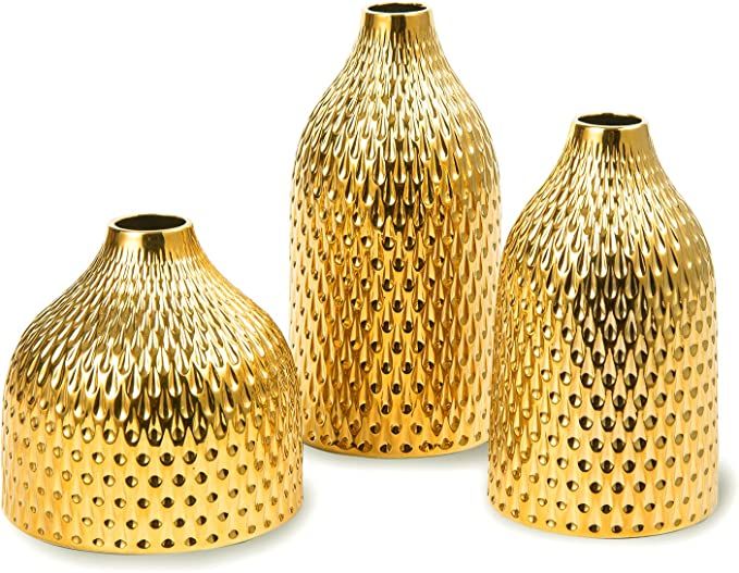 BASDHE Ceramic Vase Set - 3 Small Vases, Luxurious Home Decor, Great for Centerpieces; Ideal Shel... | Amazon (US)