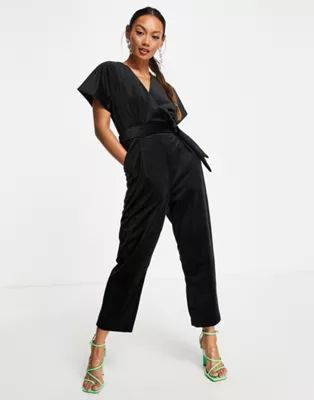 Closet London velvet wrap jumpsuit in black | ASOS (Global)