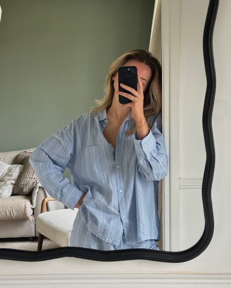 Pyjamas, PJs, cotton pyjamas, summer pyjamas, summer loungewear, blue pyjamas, striped pyjamas, striped shirt, striped trousers, H&M

#LTKstyletip #LTKfindsunder50 #LTKhome