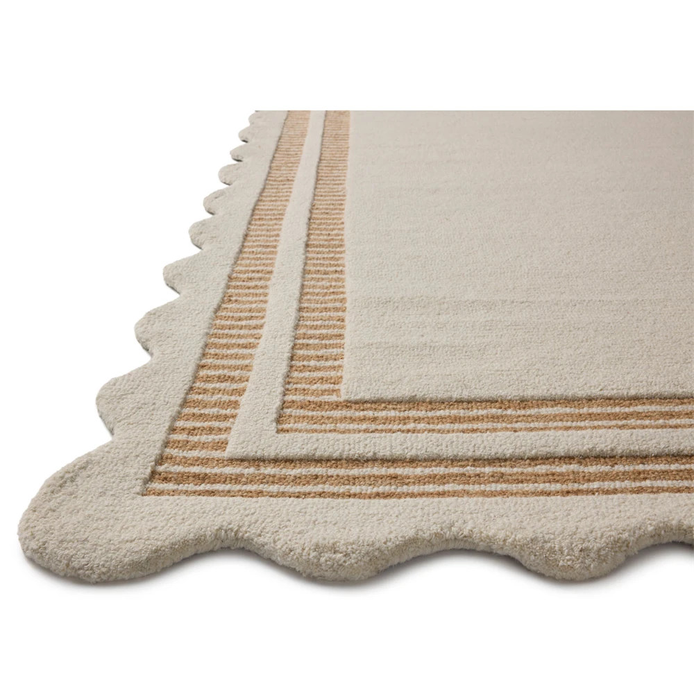 Thoren Updated Traditional Cream Wool Scalloped Patterned Rug - 2'3"x3'9" | Kathy Kuo Home