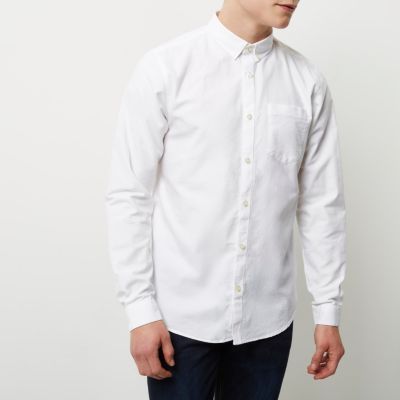 White casual long sleeve Oxford shirt | River Island (US)