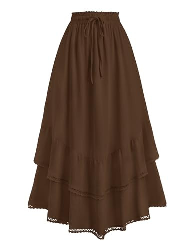 HUSKARY Brown Skirts for Women Summer Fall Ruffle Tiered High Waisted Cute Flowy Casual Skirt with Pockets Brown XX-Large | Amazon (US)