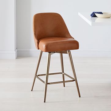 Mid-Century Leather Counter Stool | West Elm (US)