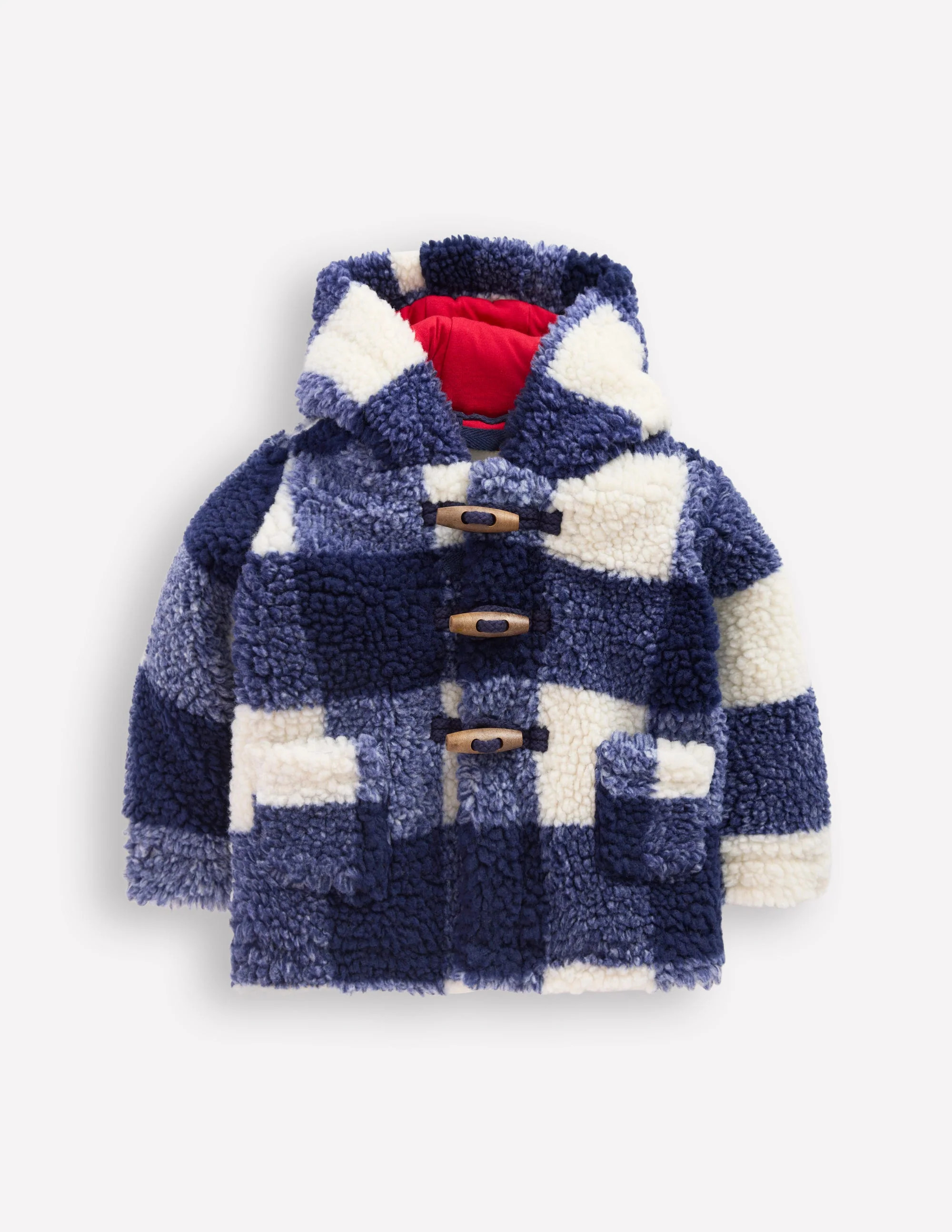 Boys Borg Duffle Coat-Navy Gingham | Boden (US)
