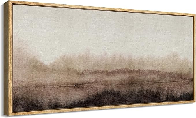 SIGNFORD Extra Large Framed Canvas Print Wall Art Serene Misty Landscape in Soft Browns Illustrat... | Amazon (US)