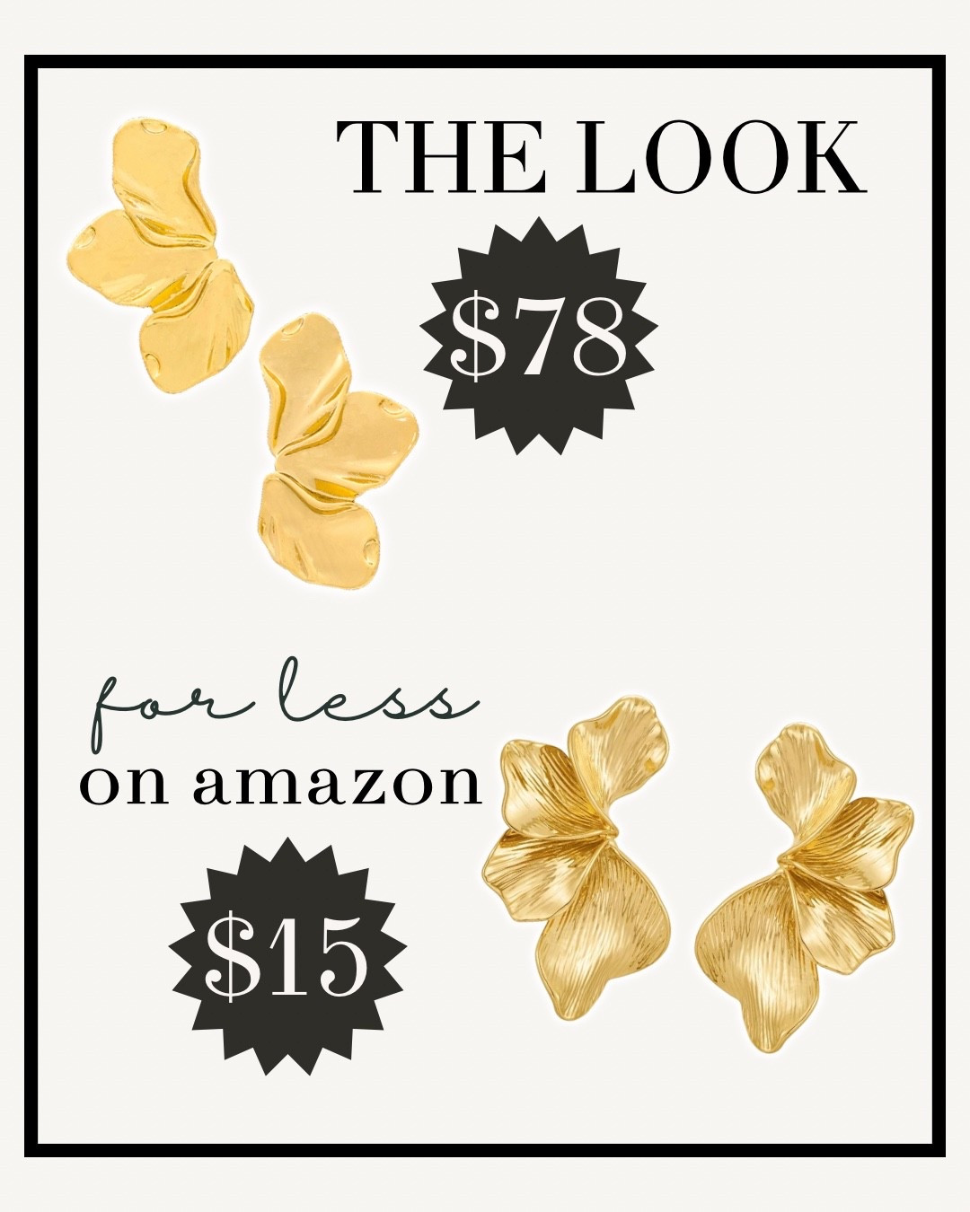 The $78 designer look for $15 on Amazon 🤍
These statement gold earrings are SO good and instantly elevate any outfit. They are SO good and I always get so many compliments when I wear them!

#Amazonfinds #AmazonFashion #LTKUnder50 #AmazonDupe #goldearrinfs

#LTKSpringSale #LTKgrwm #LTKSaleAlert
