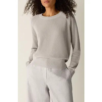Eileen Fisher Crewneck Organic Linen & Organic Cotton Sweater in White at Nordstrom, Size Medium | Nordstrom