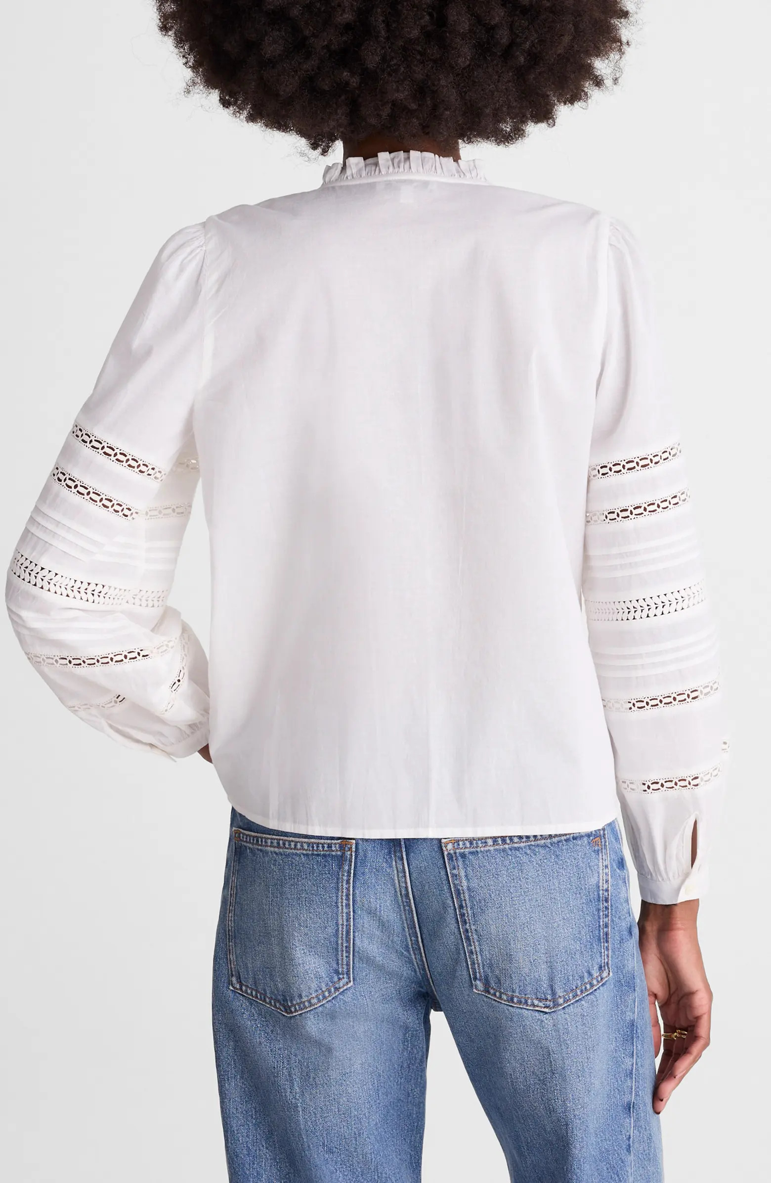 High Neck Lace Detail Pintuck Cotton Top | Nordstrom