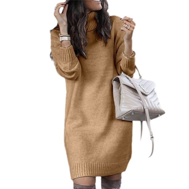 Women High Collar Sweater Dress Long Sleeve Knit Sweters - Walmart.com | Walmart (US)