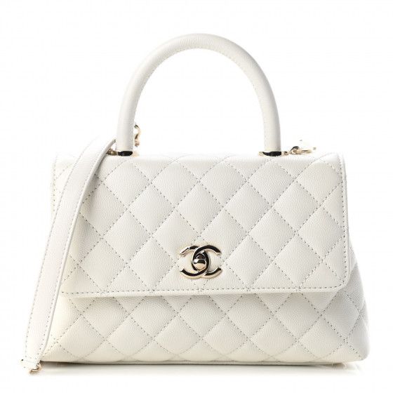 CHANEL Caviar Quilted Mini Coco Handle Flap White | Fashionphile