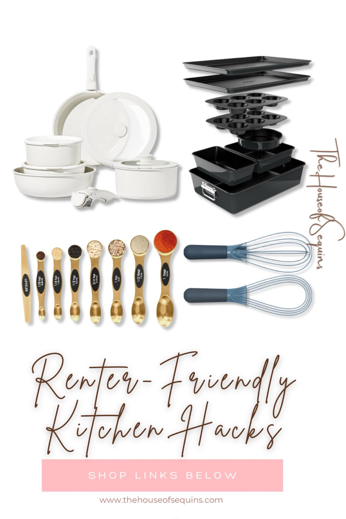 Renter friendly kitchen hacks, Kitchen finds, top kitchen finds, stackable baking pan set, removable handle pot set cookware, magnetic measuring spoons, collapsible twist whisk, amazon kitchen must-haves, Amazon finds, Amazon deals, mom hacks, kids lunch, home hacks. Amazon finds, Walmart finds, amazon must haves #thehouseofsequins #houseofsequins #reels #tiktok #amazonfinds #amazon #amazonmusthaves #walmartfinds


