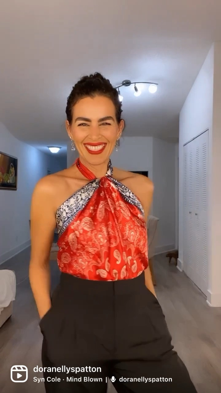 DIY crop top with a scarf! Using one of a pack of 5 scarfs I got from amazon from $15! Scarves are 35x35”.
Wearing a side 4 in the pants. Lipstick is Russian red from Mac 

#LTKHoliday #LTKGiftGuide #LTKstyletip