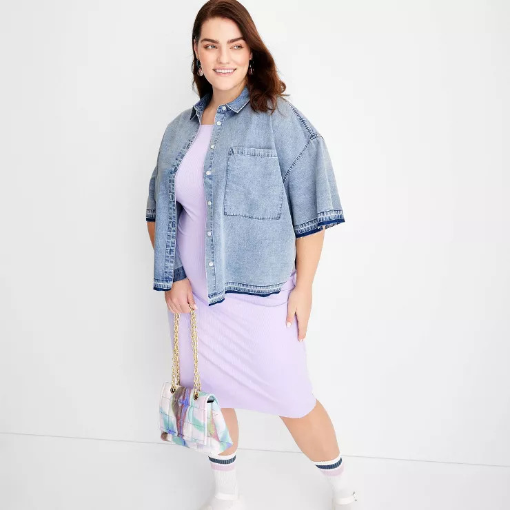 Women's Short Sleeve Boxy Denim Shirt - Future Collective™ with Gabriella Karefa-Johnson Blue | Target
