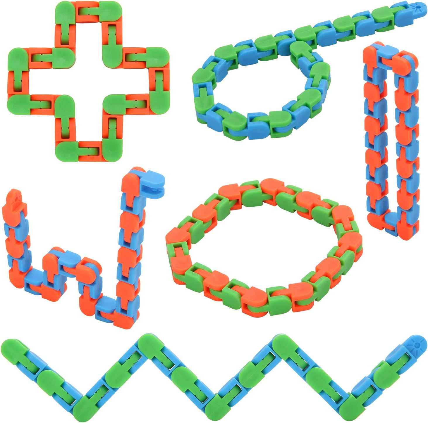 Yeetec 6 Pack 24 Links Wacky Tracks Snap and Click Fidget Toys, Finger Sensory Toys, Snake Puzzles for Stress Relief, Party Bag Fillers, Party Favours, Random Color | Amazon (US)