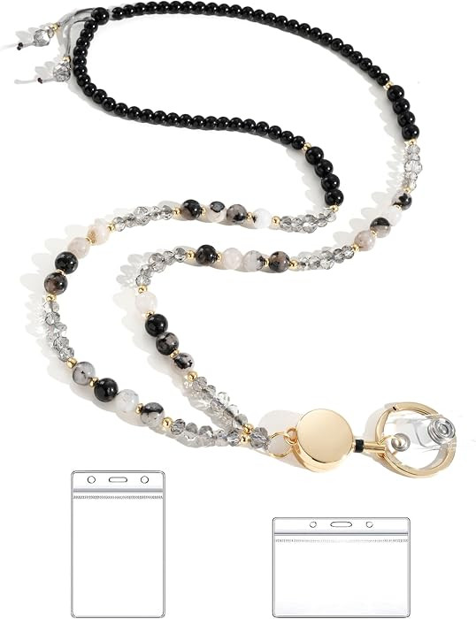 BettDecor Lanyards for ID Badges and Keys,Natural Stone Beaded Teacher Lanyard for Women,Retractable Lanyard with ID Holder Cute Lanyards | Amazon (US)