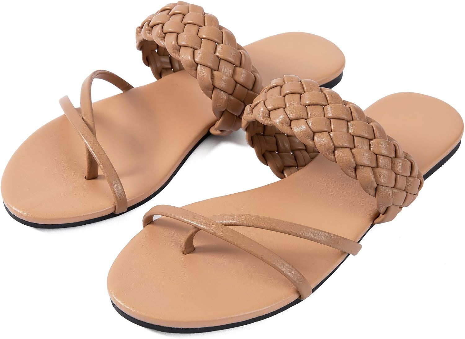 Women Flat Sandals Braided Leather Crossover Nude Dressy Fashion Evening Party Wedding Sandals | Amazon (US)