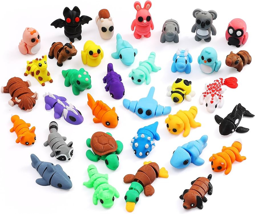 35 pcs Mini 3D Printed Animal Figurines, Flexible Articulated Fidget Toys, Cute Desk Decor, Party... | Amazon (US)
