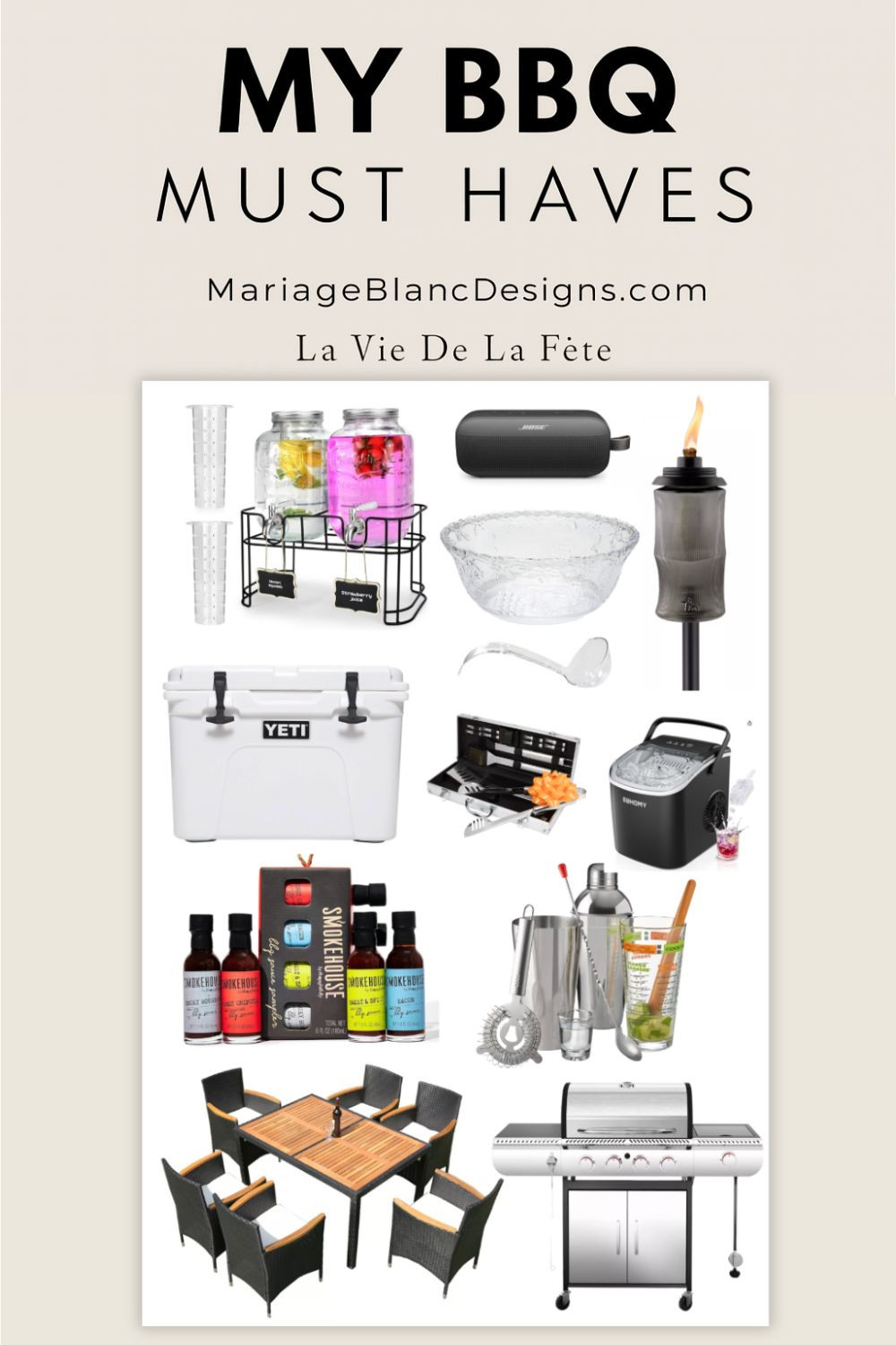 My BBQ Must-Haves – Everything You Need to Host the Ultimate Summer Cookout! 🔥

From the perfect patio setup to pro-level grilling tools, cocktail must-haves, and bug-free ambiance, I’ve curated my go-to BBQ essentials for outdoor entertaining. Whether you're planning a backyard bash, cookout with friends, or just vibing with your fam, these products will level up your summer.

📦 Tap the image to shop:
- Outdoor string lights + tiki torches for cozy nighttime glow
- A patio dining set made for margaritas + grilled goodness
- My fave 4-burner gas grill and grilling accessories (great gift alert 🎁)
- Spice & sauce sets that turn any cook into a pitmaster
- Beverage dispensers + cocktail kits = instant drink station
- Ice maker + YETI cooler to keep the chill going

A waterproof Bluetooth speaker that keeps the party playlist pumpin’

🖤 Everything linked is what I personally use or would gift.
✨ Host like a pro – shop the full list in one tap!

#BBQEssentials #SummerHostMustHaves #BackyardVibes #OutdoorDining #GrillAndChill #MariageBlancDesigns #LaVieDeLaFête #HostWithStyle #LTKhome #LTKsummer  

 #LTKSeasonal #LTKHome #LTKFamily