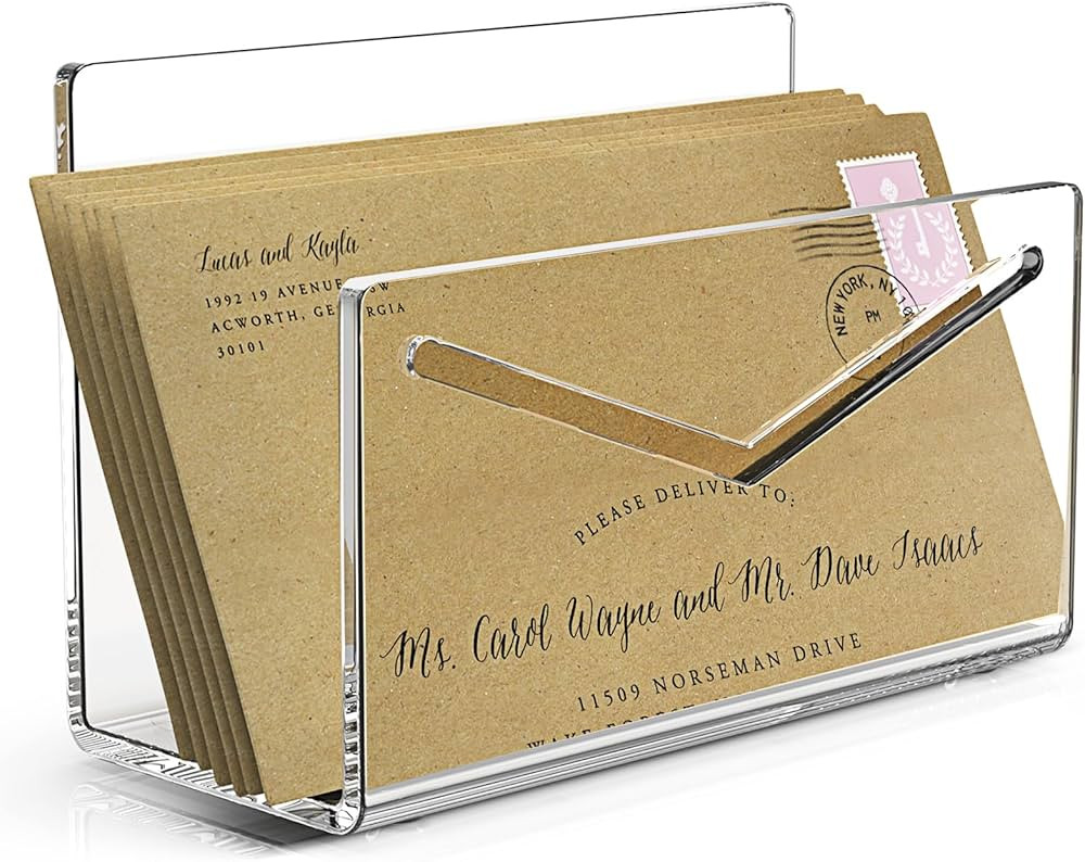 Acrylic Mail Holder, Clear Acrylic File Letter Organizer, Vertical Envelope Mail Holder for Desk,... | Amazon (US)