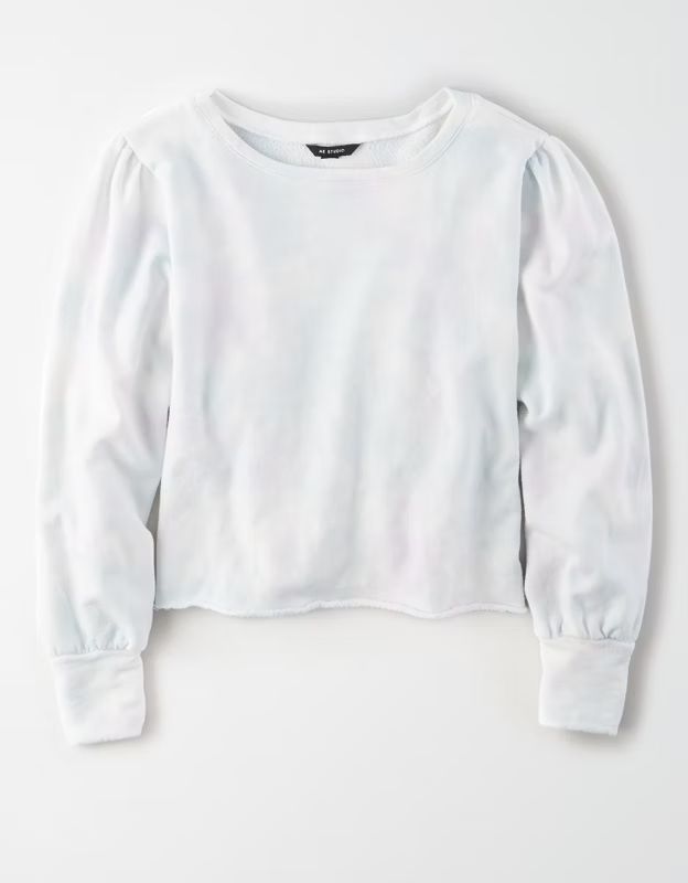 AE Studio Fleece Puff Sleeve Sweatshirt | American Eagle Outfitters (US & CA)