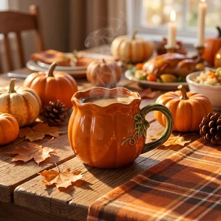 Cute Pumpkin Mug Handmade Ceramic Coffee Cup, Thanksgiving Halloween Orange Drinkware for Office and Home, Festive Holiday Gift Water Cup for Tea Hot Cocoa and Oatmeal, Original Fall Tableware | Walmart (US)