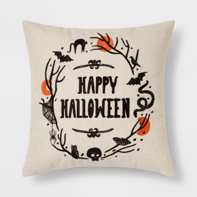 'Happy Halloween' Square Throw Pillow Neutral/Black - Threshold™ | Target