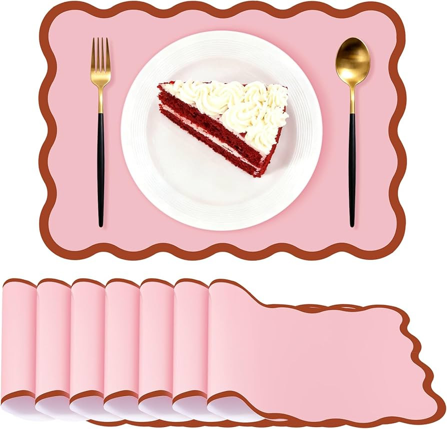 Pink Scalloped Paper Placemats 60 Pcs Disposable Coated Paper Waterproof Table Place Mat with Wav... | Amazon (US)