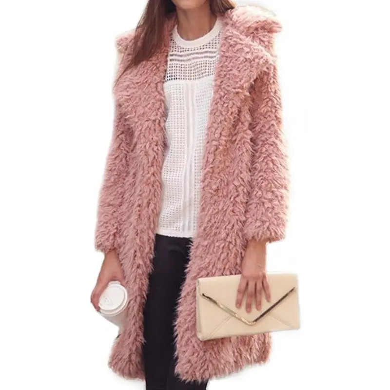 Winter Plush Coat Female Lapel Furry Long Overcoat | Rosegal US