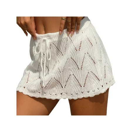 Women s Crochet Cover Up Skirt Summer Drawstring High Waist Knit Beach Coverups Skirt | Walmart (US)